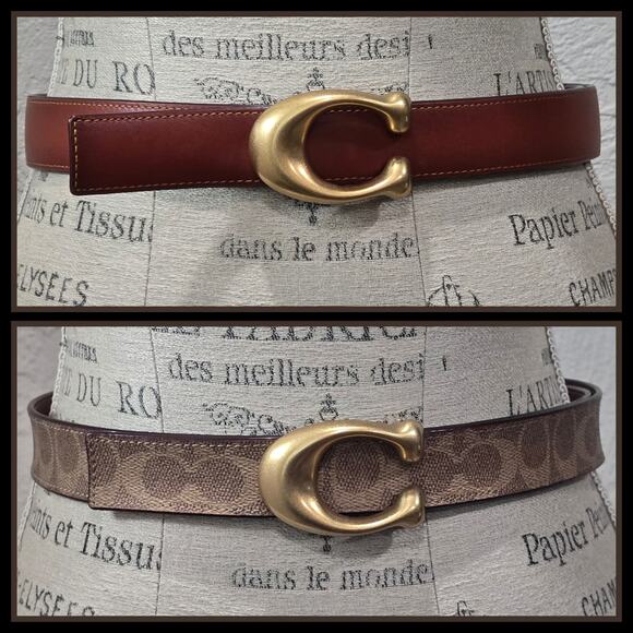 Coach Signature C Buckle Tan / Brown Reversible Belt - Picture 1 of 9